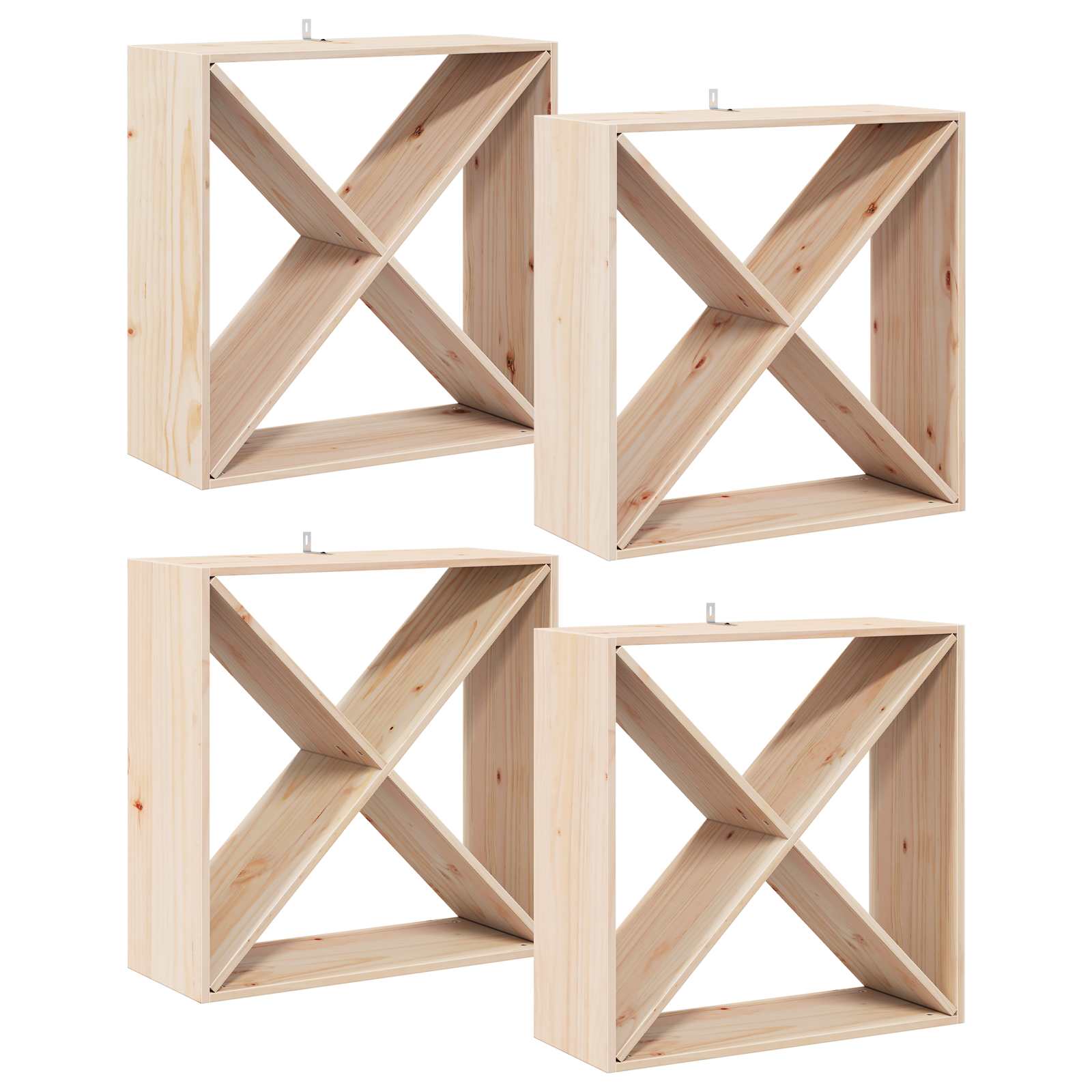 Wijnrek 4 pcs Naturel 62 x 25 x 62 cm Massief grenenhout