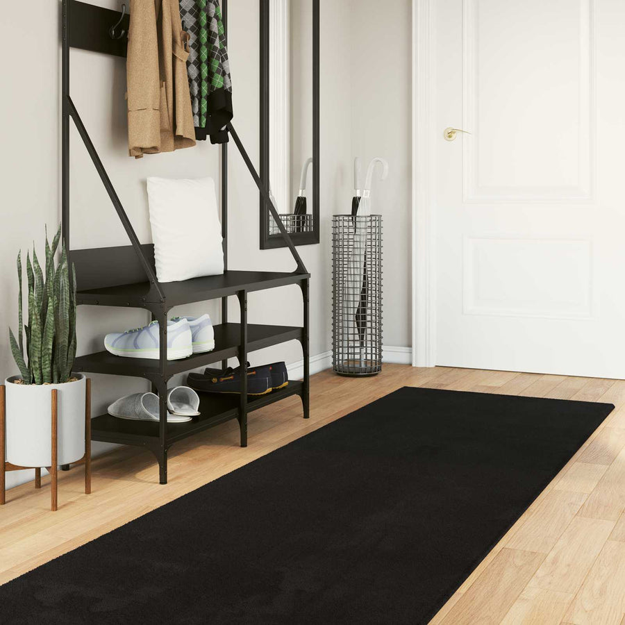 Medium pile zachte en wasbare tapijt HUARTE Zwart 1000 x 80 cm