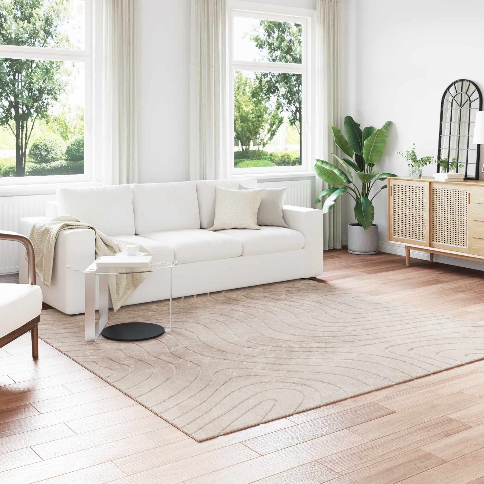 Vloerkleden Vierkant HUARTE Beige 240 x 240 cm Polyester