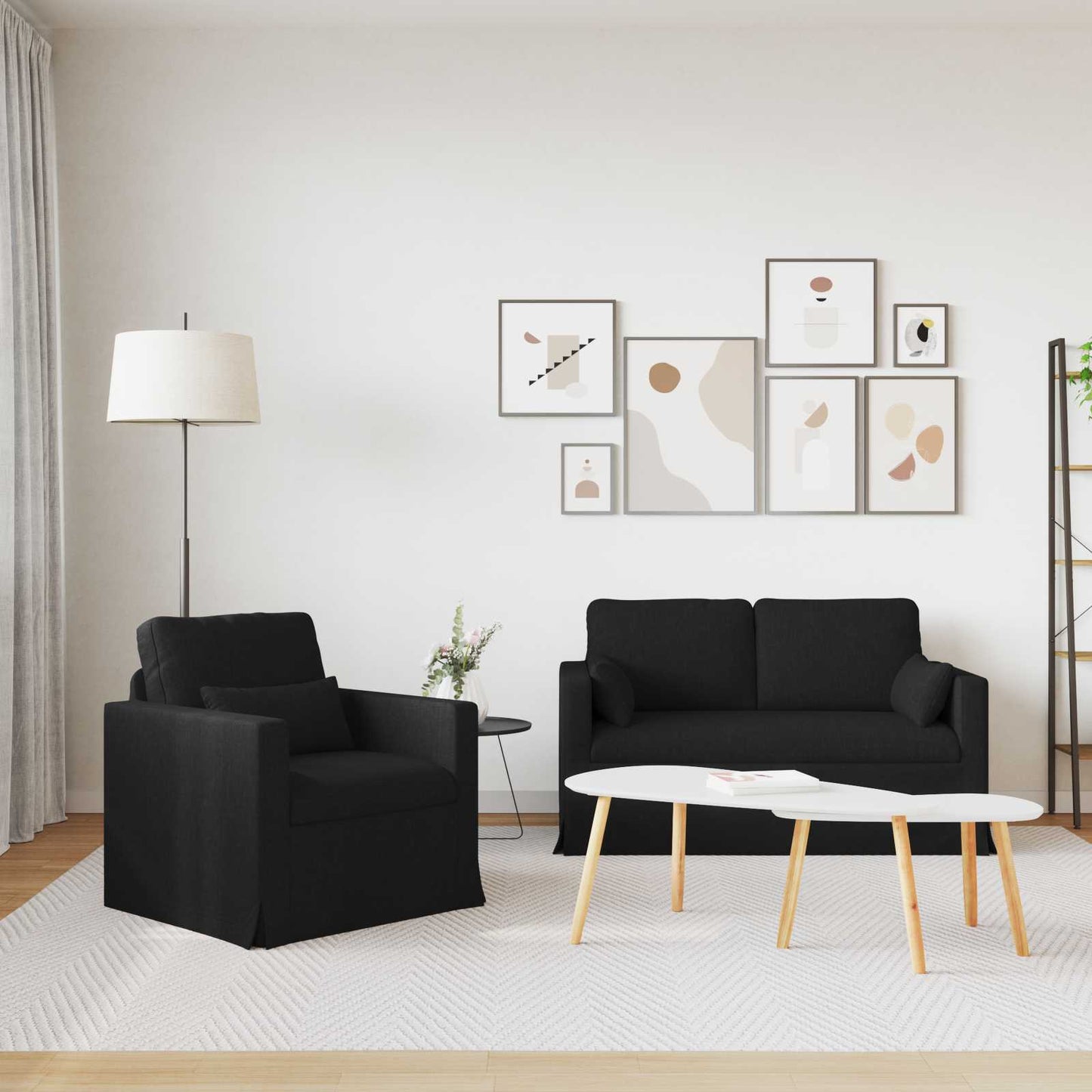 Bank 2 pcs Zwart Metaal
