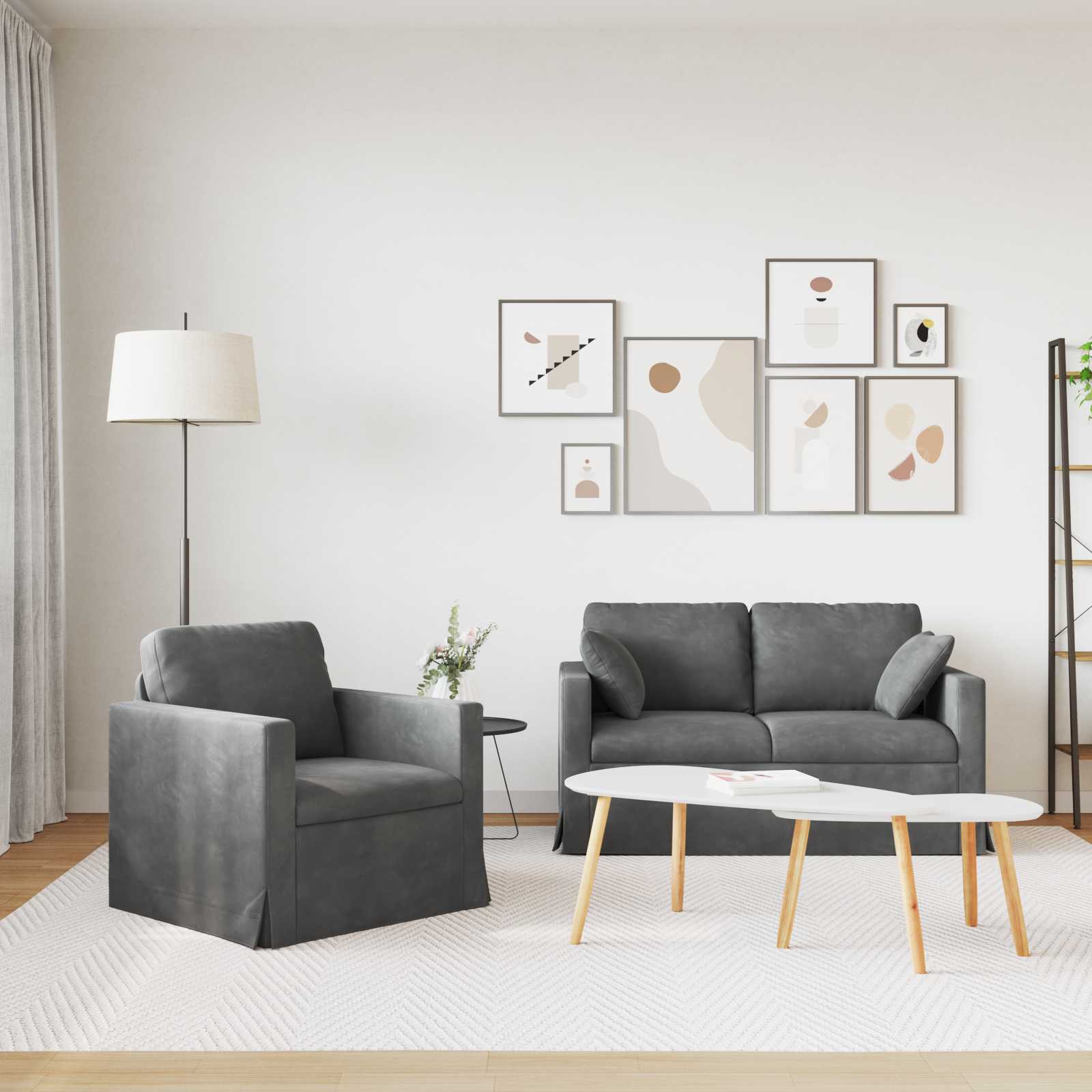 Bank 2 pcs Donkergrijs