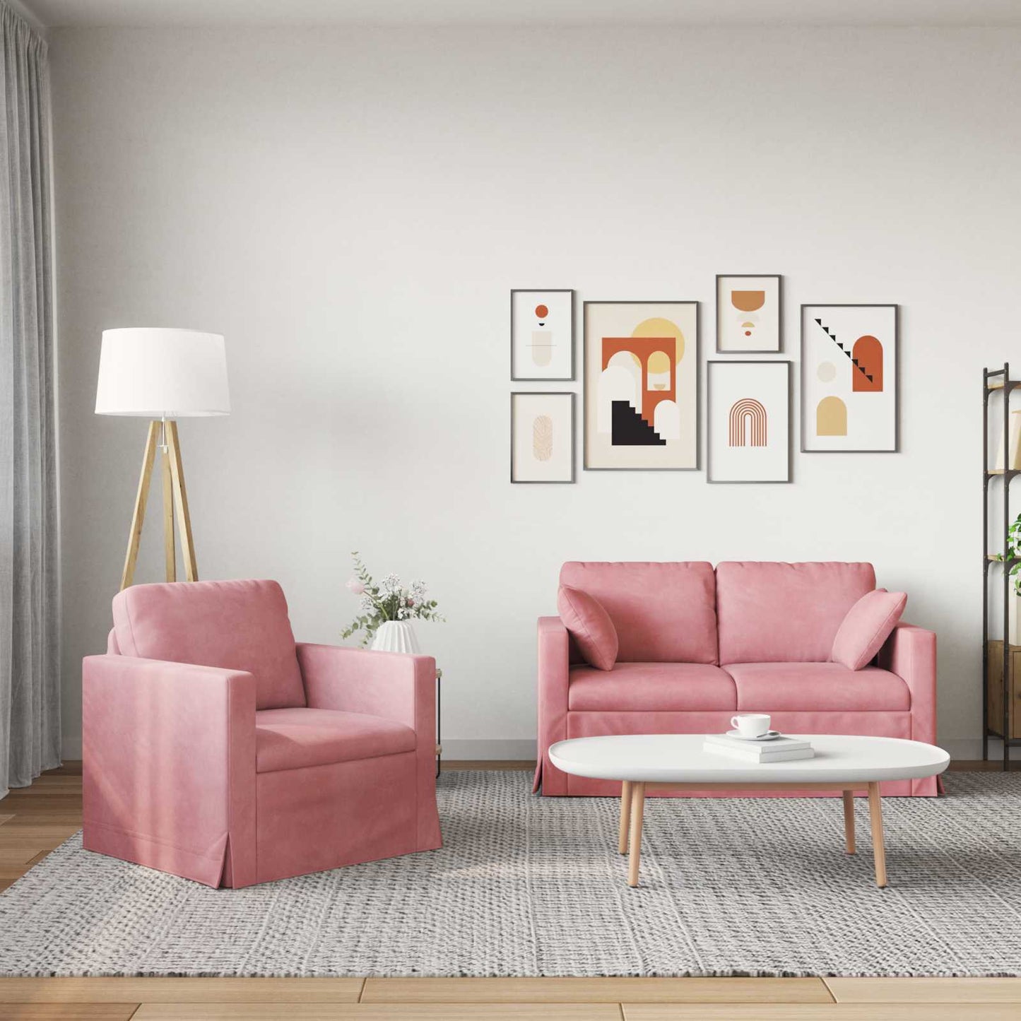 Bank 2 pcs Roze Totale afmetingen: 138 x 78 x 80 cm (B x D x H)