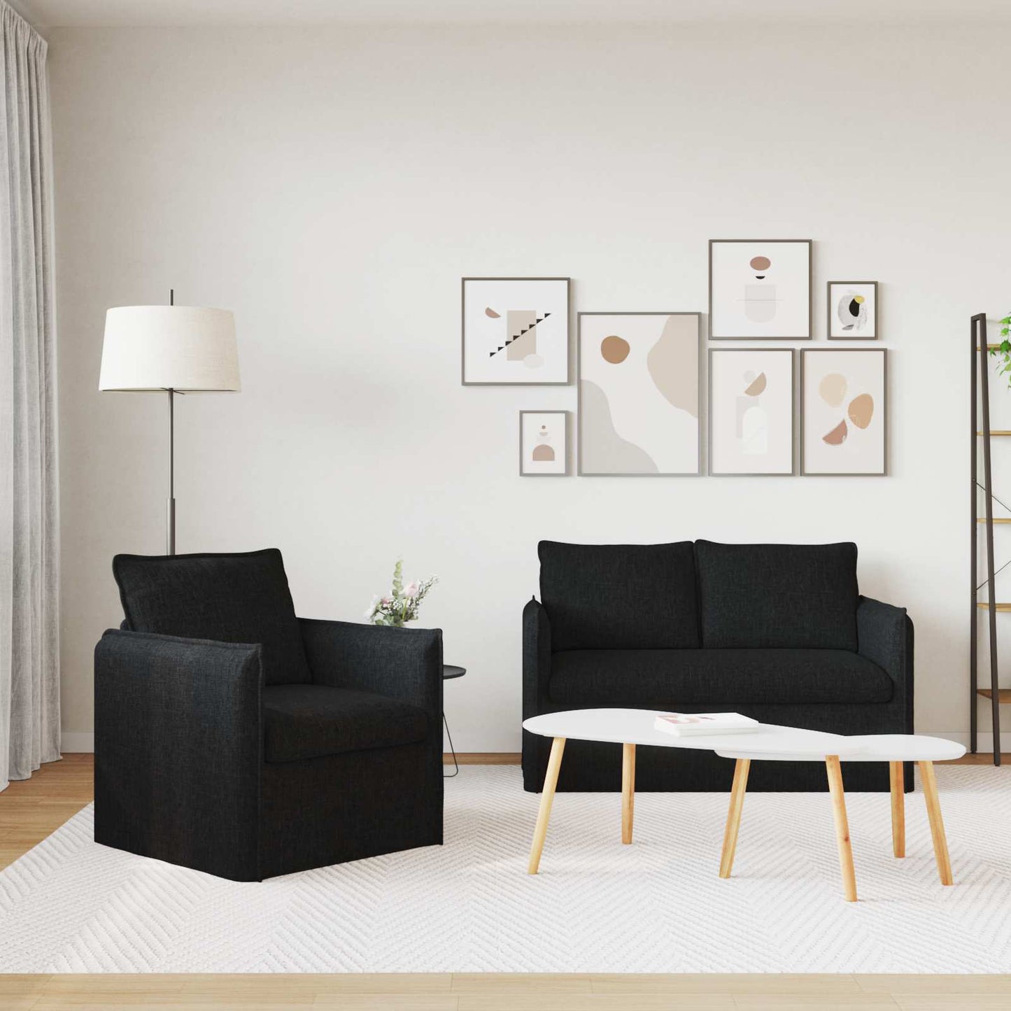 Bank 120cm 2 pcs Zwart Metaal