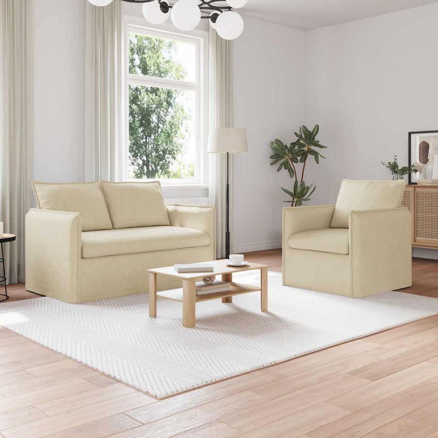 Bank 120cm 2 pcs Crème Metaal