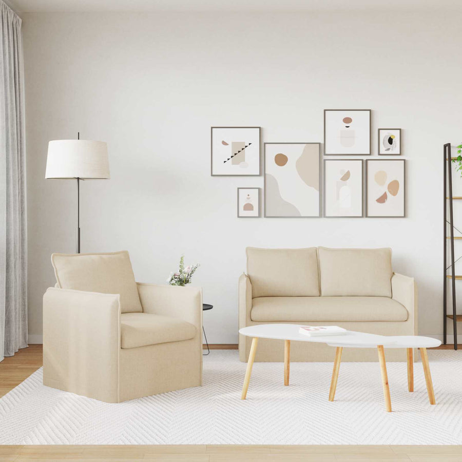 Bank 120cm 2 pcs Crème Metaal
