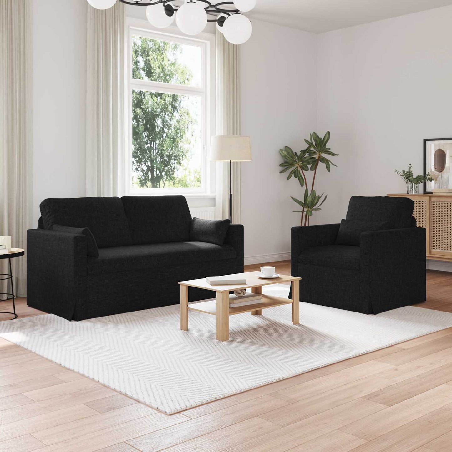 Bank 2 pcs Zwart Metaal