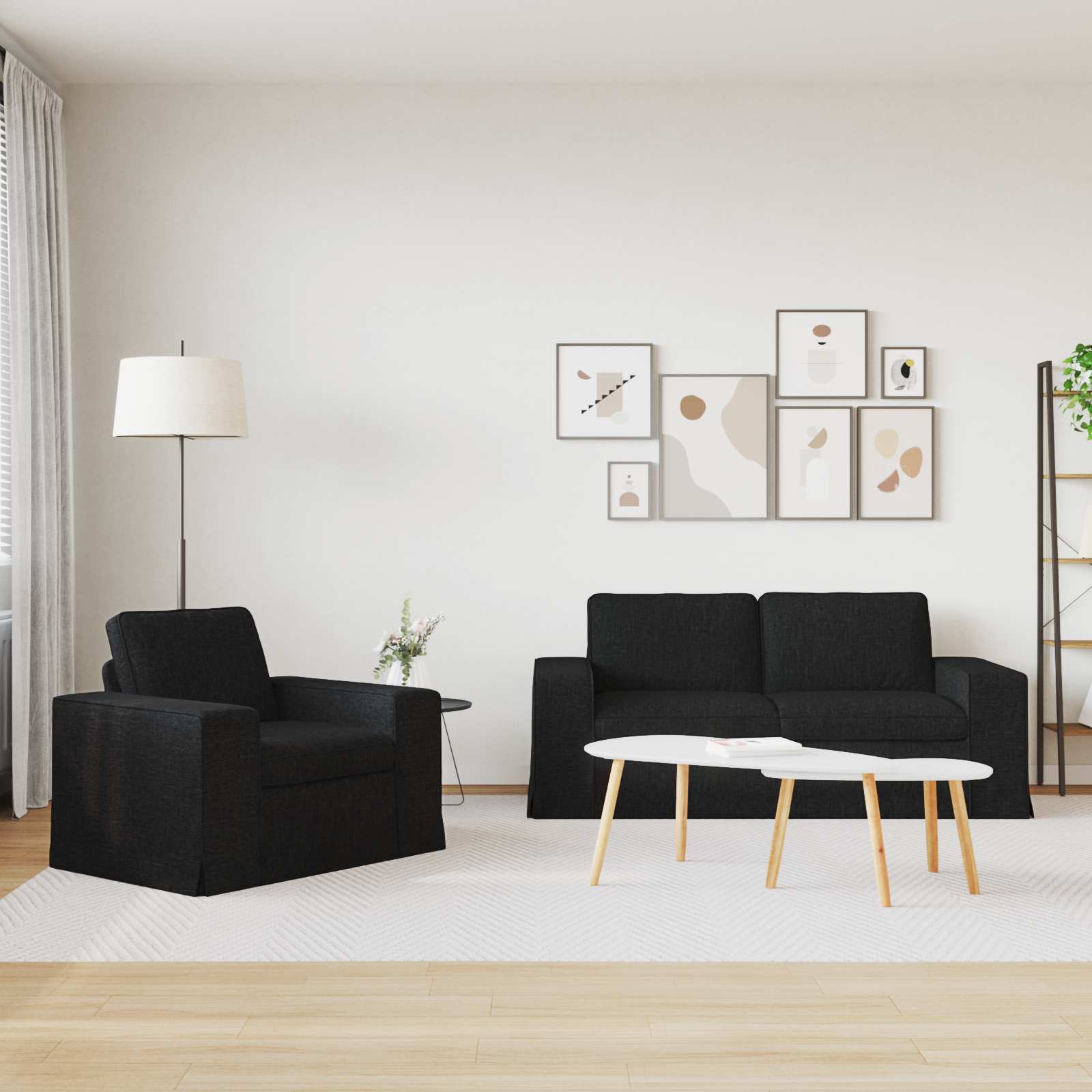 Bank 2 pcs Zwart Metaal