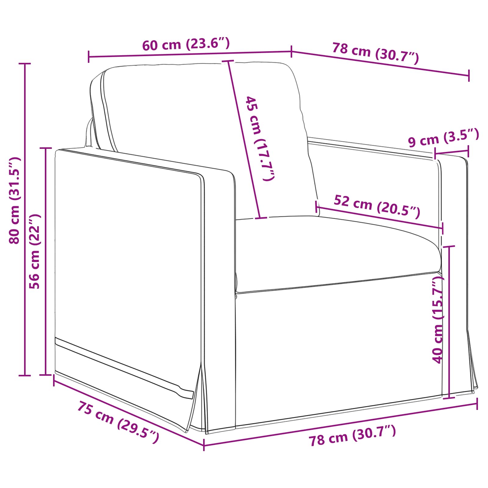 Bank 2 pcs Roze Totale afmetingen: 158 x 78 x 80 cm (B x D x H)