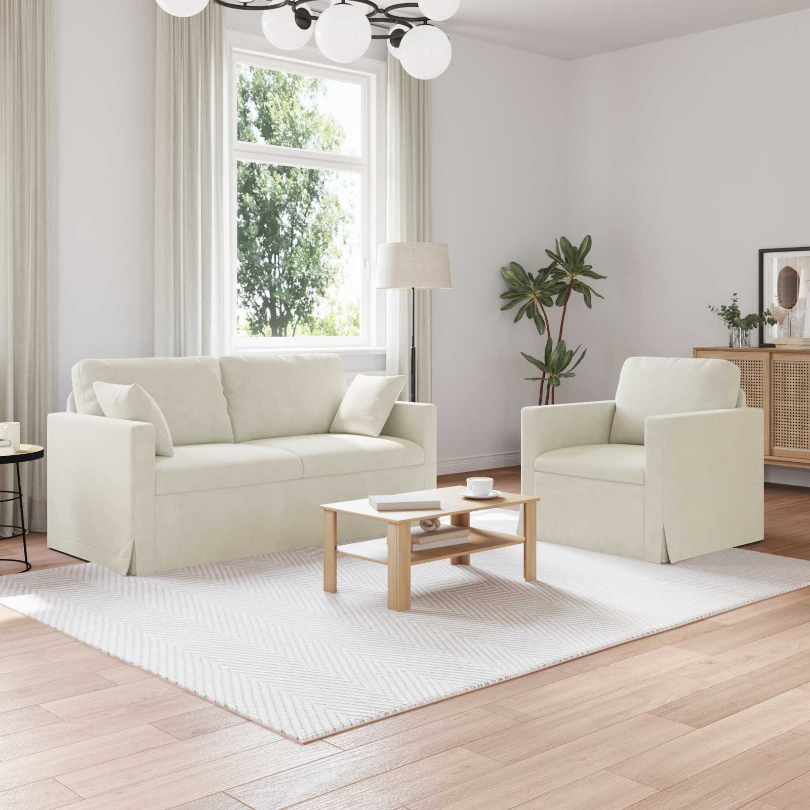 Bank 2 pcs Crème 158 x 78 x 80 cm Fluweel