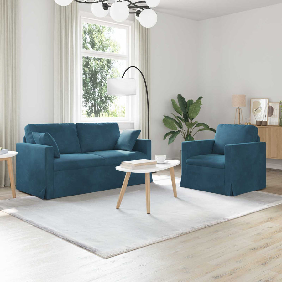 Bank 2 pcs Blauw 158 x 78 x 80 cm Fluweel