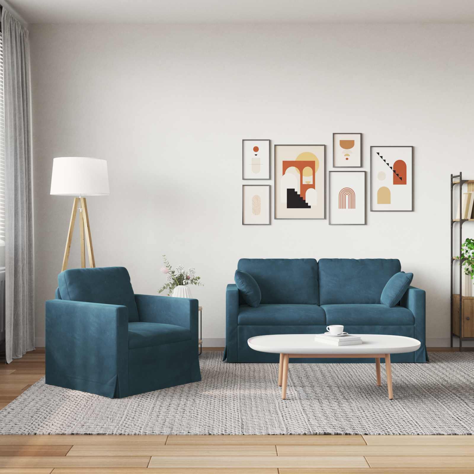 Bank 2 pcs Blauw 158 x 78 x 80 cm Fluweel
