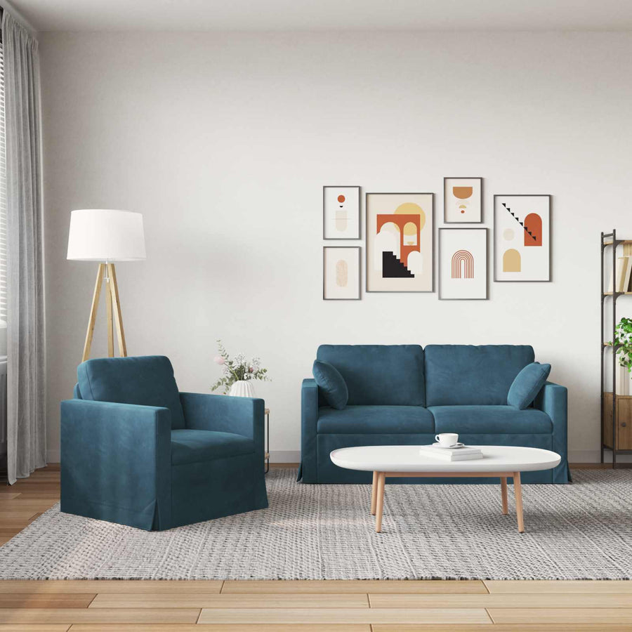 Bank 2 pcs Blauw 158 x 78 x 80 cm Fluweel