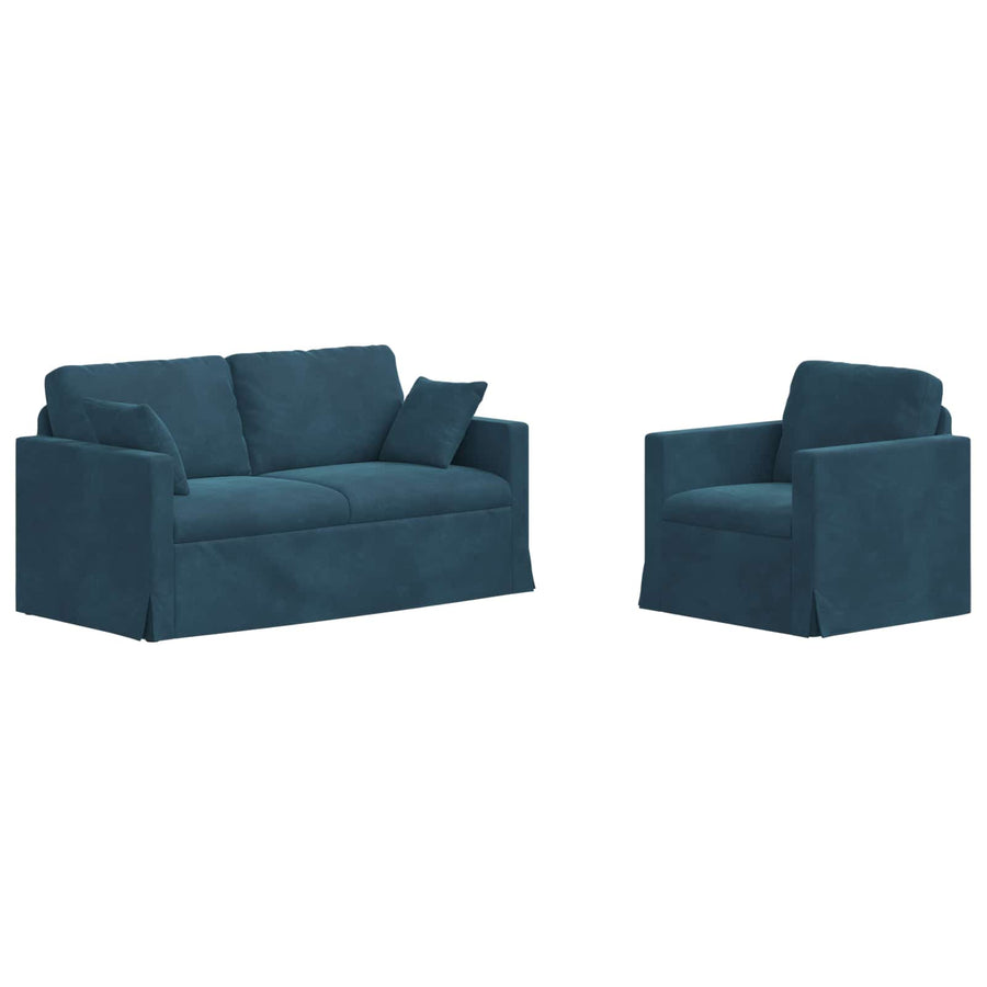 Bank 2 pcs Blauw 158 x 78 x 80 cm Fluweel