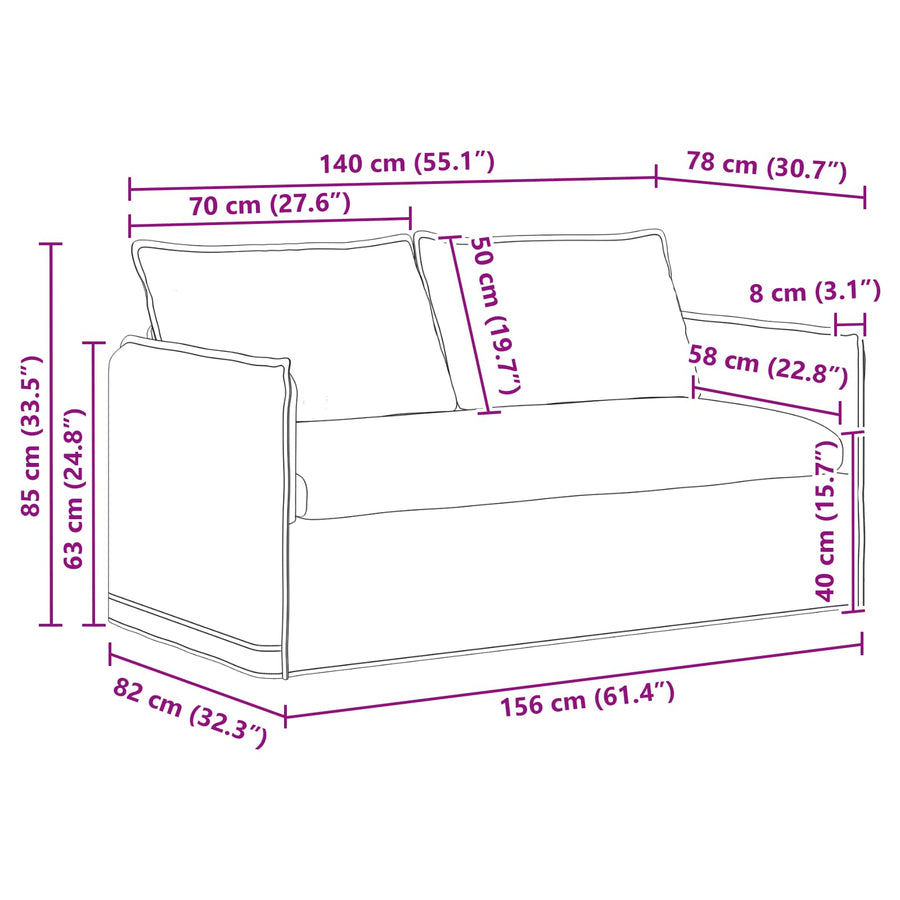 Bank 140cm 2 pcs Zwart Metaal