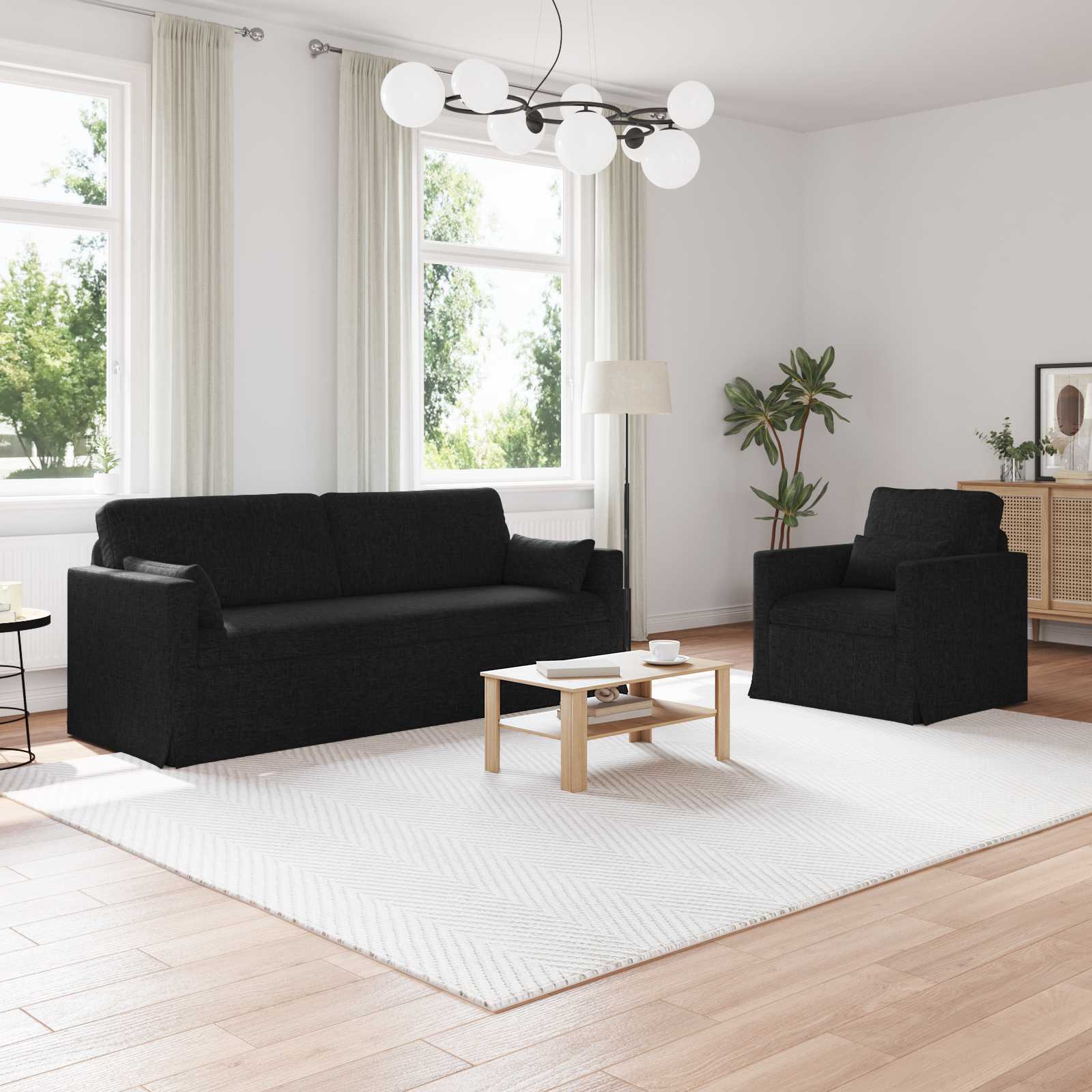 Bank 2 pcs Zwart Metaal