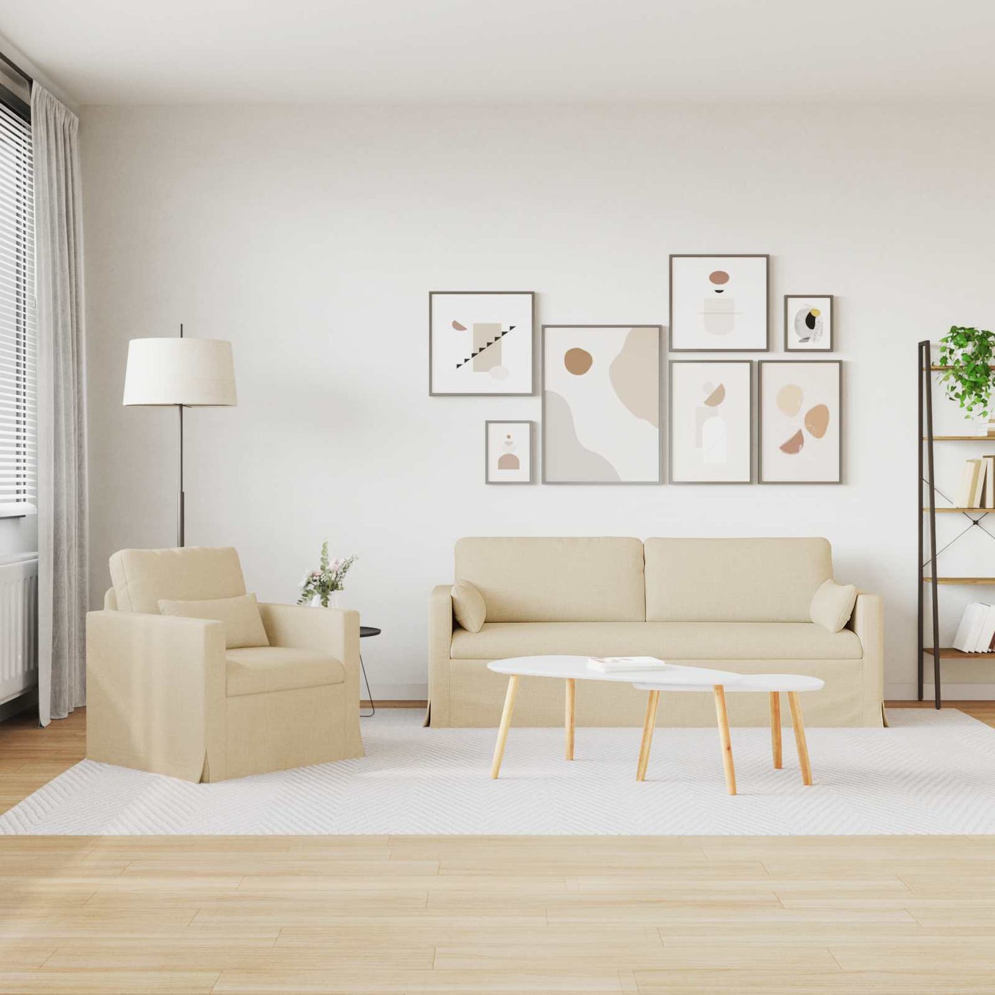 Bank 180cm 2 pcs Crème Metaal