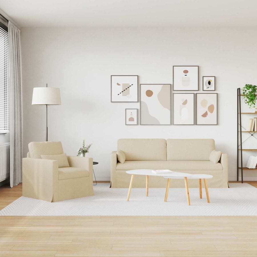 Bank 180cm 2 pcs Crème Metaal