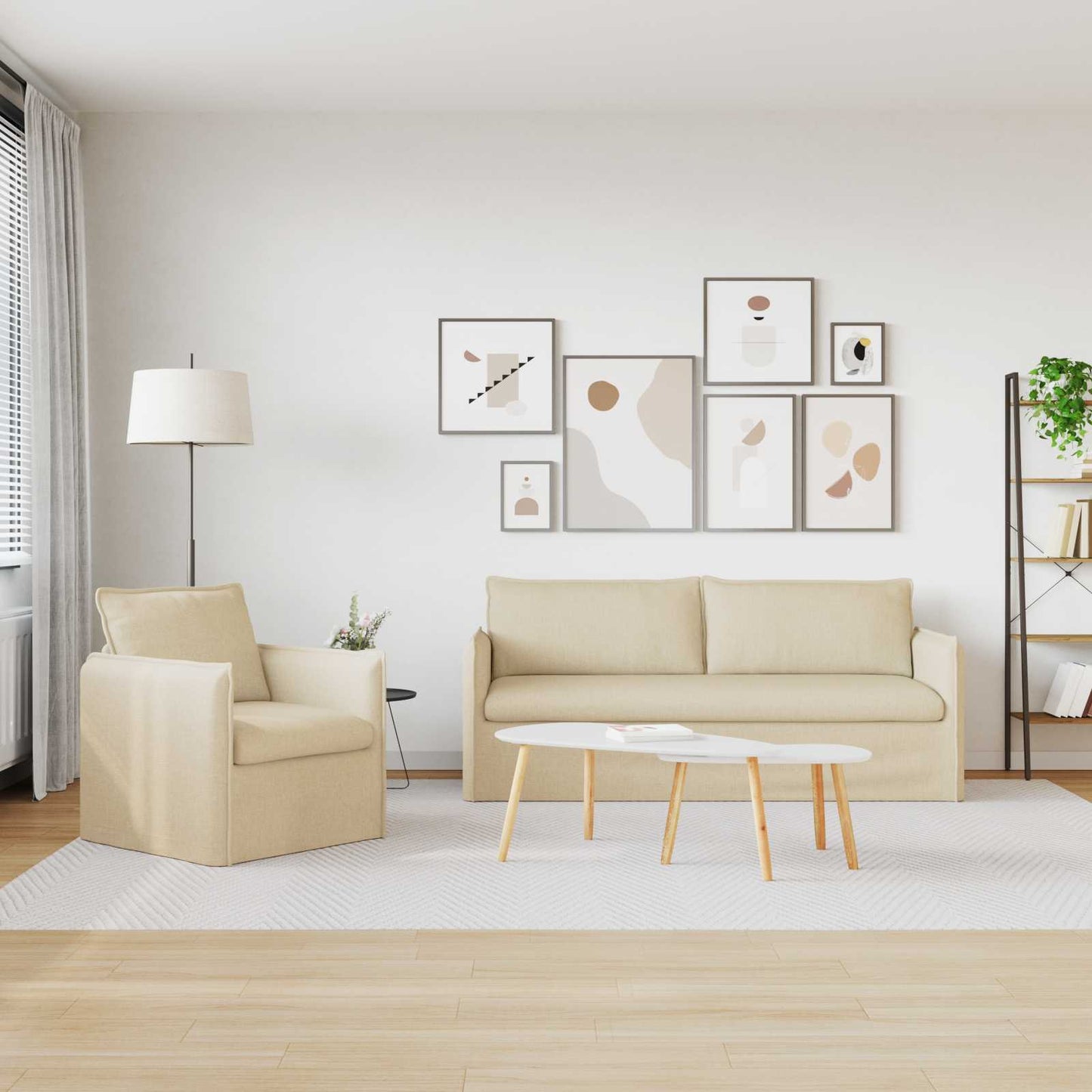 Bank 2 pcs Crème Metaal