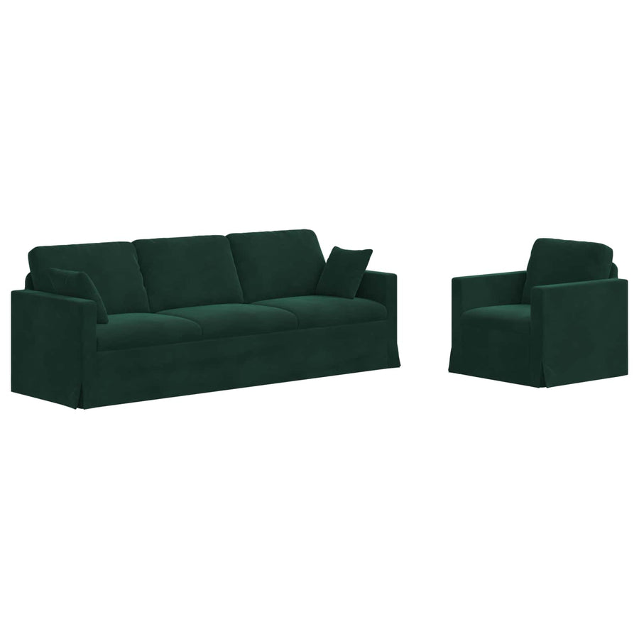 Bank 2 pcs Donkergroen 228 x 78 x 80 cm Fluweel