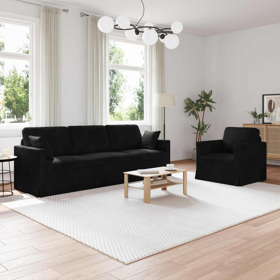 Bank 2 pcs Zwart 228 x 78 x 80 cm Fluweel