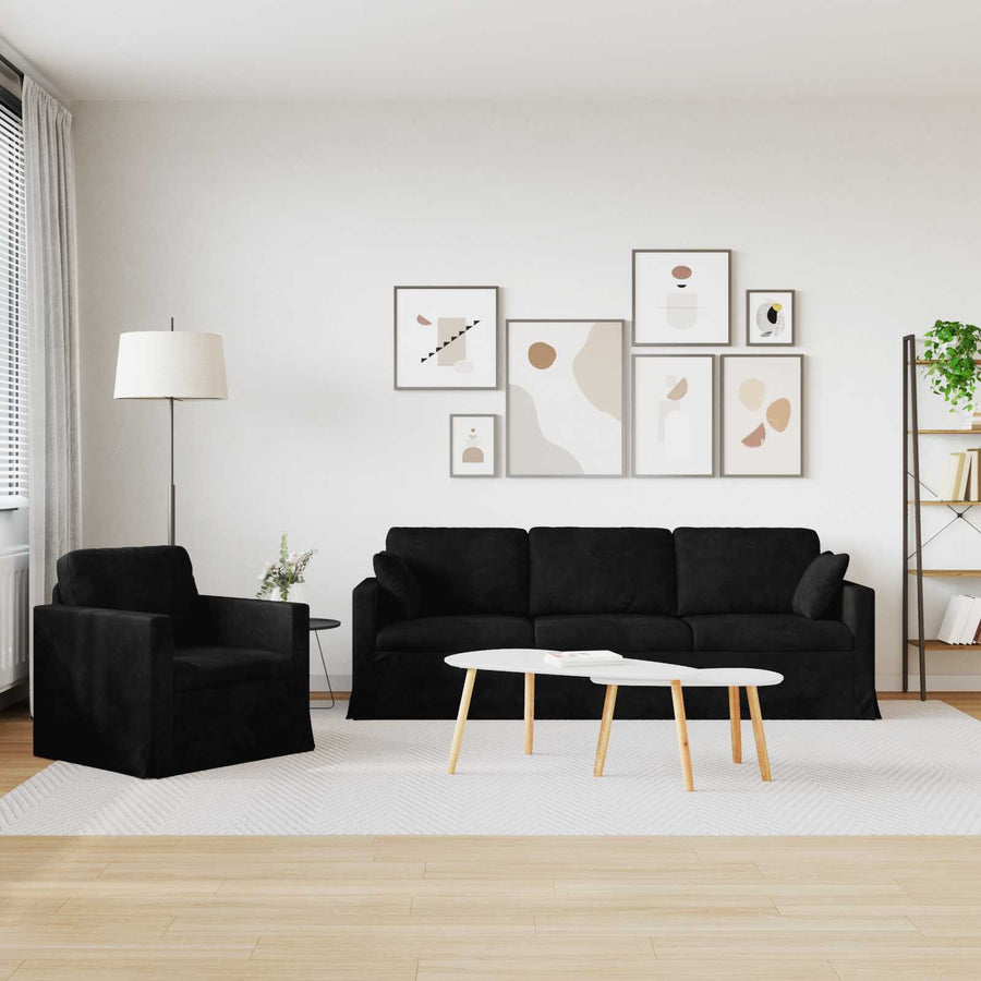 Bank 2 pcs Zwart 228 x 78 x 80 cm Fluweel