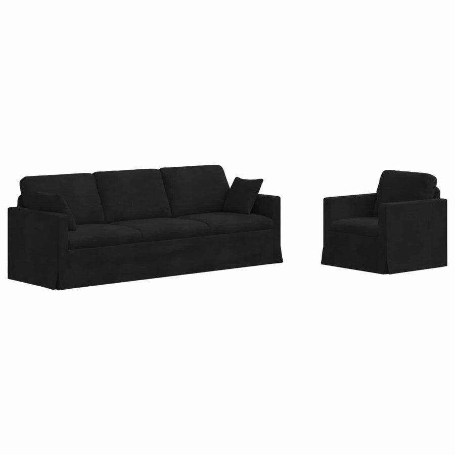 Bank 2 pcs Zwart 228 x 78 x 80 cm Fluweel