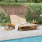 Sunlounger with cushion Beige Solid Acacia Wood
