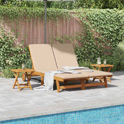 Ligstoel massief acaciahout beige met kussens en tafels