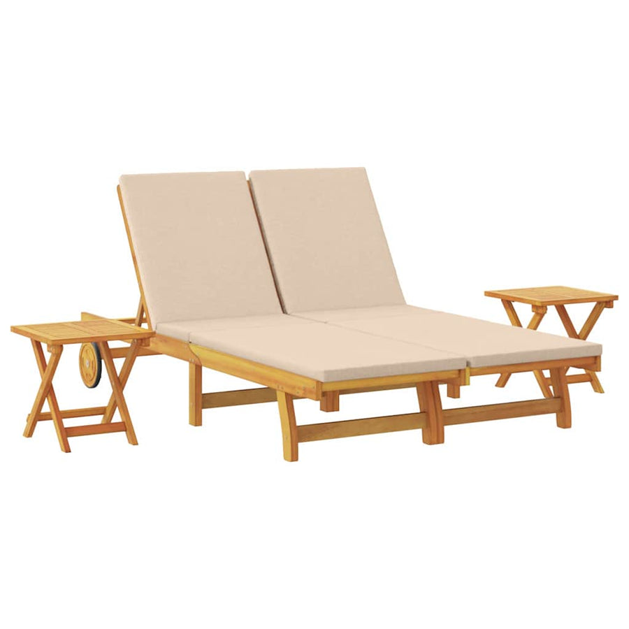 Ligstoel met kussen Beige Massief Acaciahout