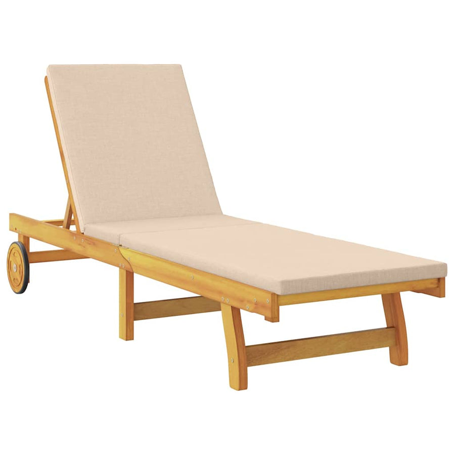 Ligstoel met kussen Beige Massief Acaciahout