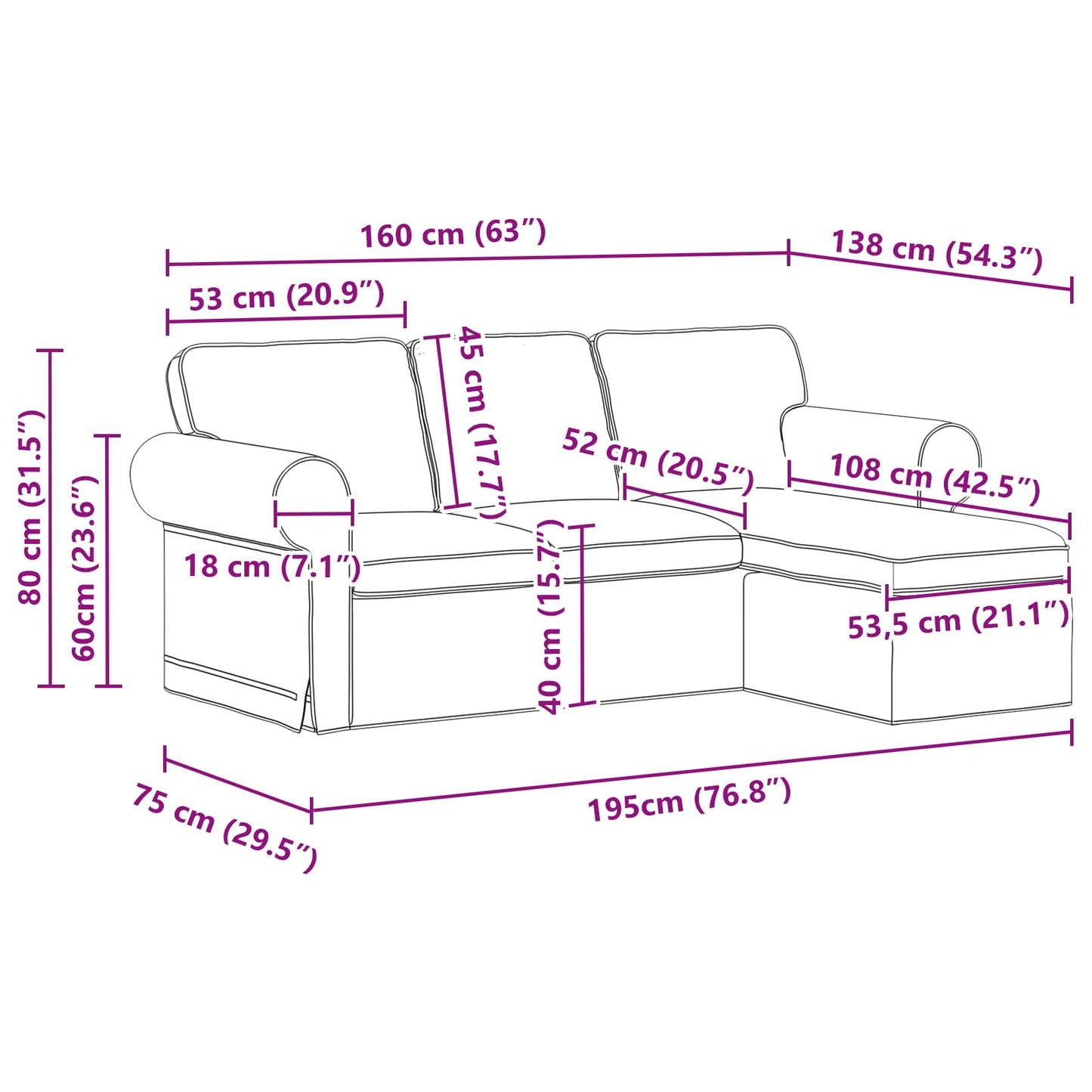 Bank Donkergrijs 215 x 138 x 80 cm Metaal