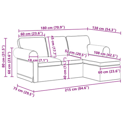 Bank Lichtgrijs 215 x 138 x 80 cm Metaal