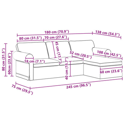 Bank Lichtgrijs 215 x 138 x 80 cm Metaal