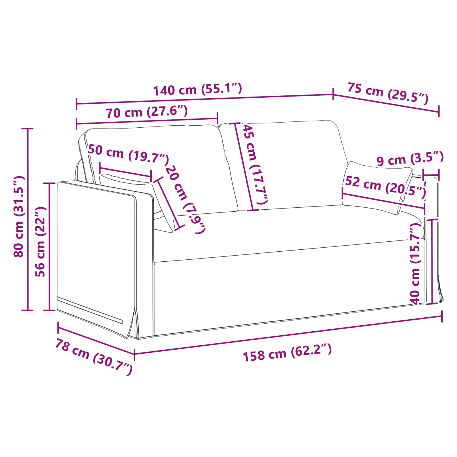 Bank Blauw 158 x 78 x 80 cm Metaal
