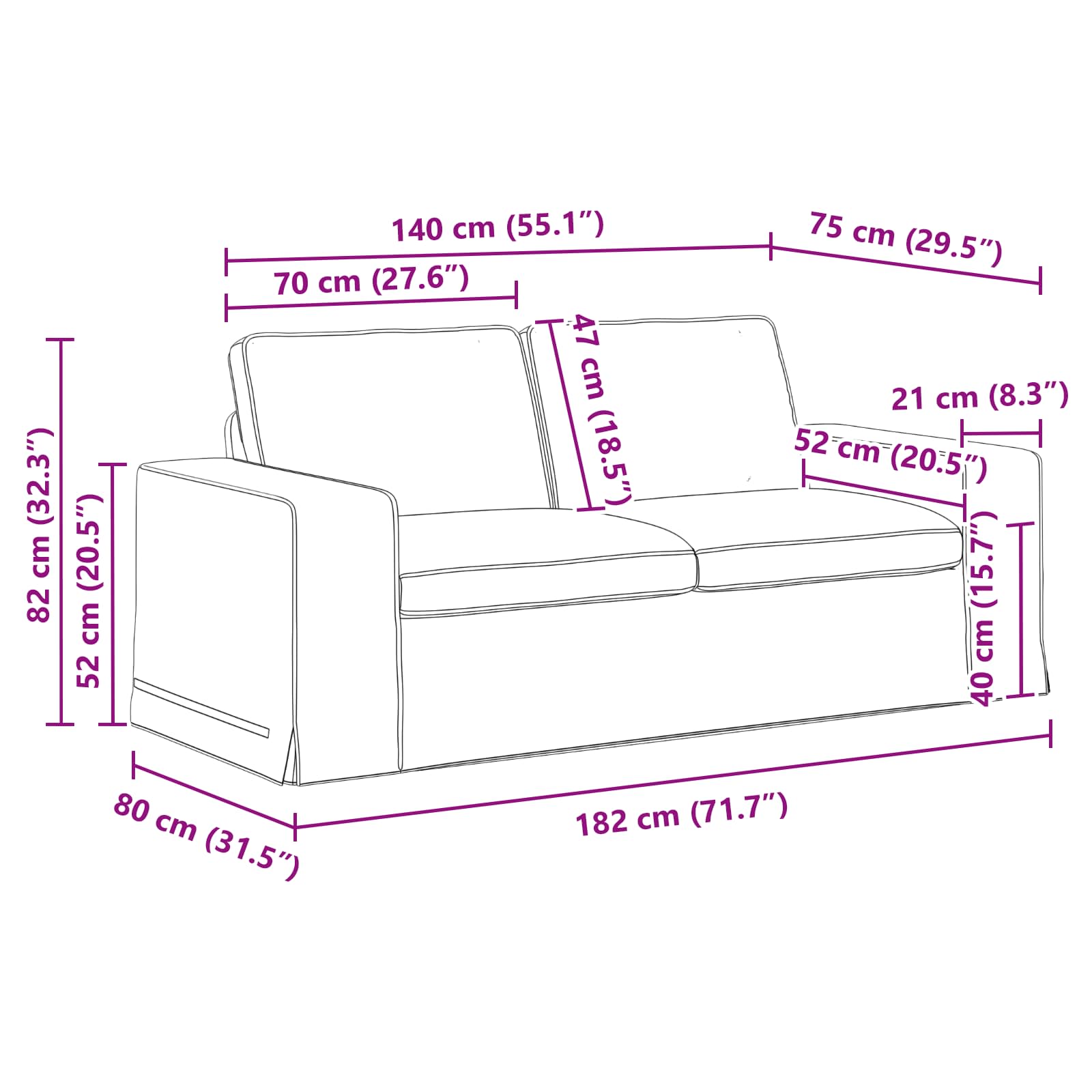 Bank Zwart 182 x 80 x 82 cm Metaal
