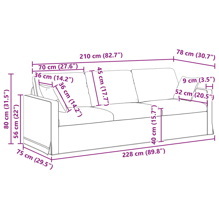 Bank Zwart 228 x 78 x 80 cm Fluweel