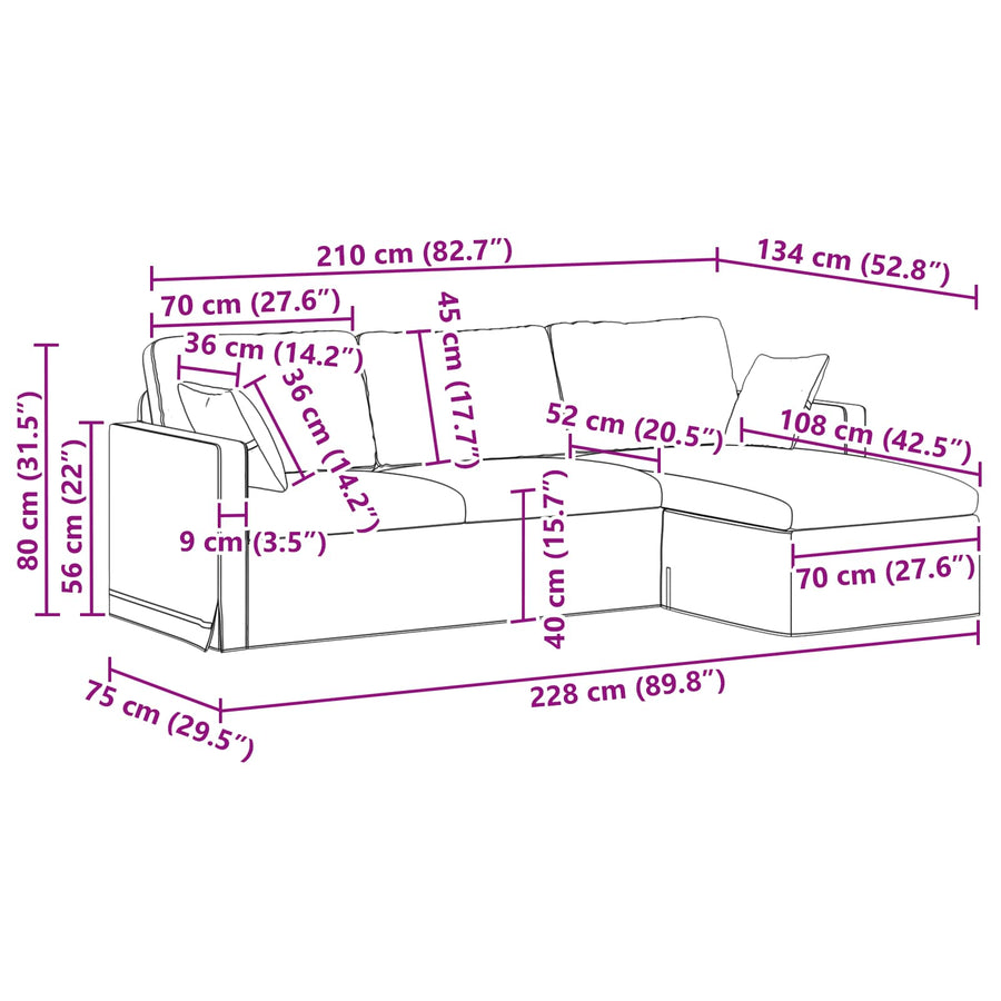 Bank Wijnrood Totale afmetingen: 228 x 134 x 80 cm (B x D x H)