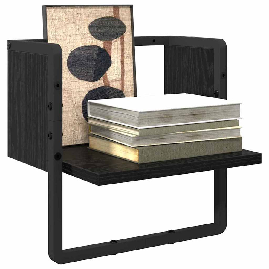 Wandplank met plank Zwart Eiken 30 x 25 x 30 cm Bewerkt hout