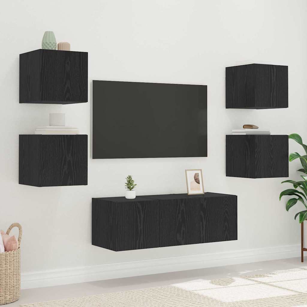 TV Wandkast Zwart Eiken 30,5 x 35 x 30 cm Bewerkt hout