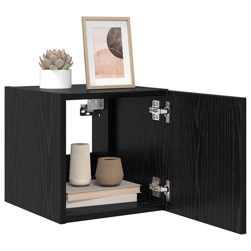 TV Wandkast Zwart Eiken 30,5 x 35 x 30 cm Bewerkt hout