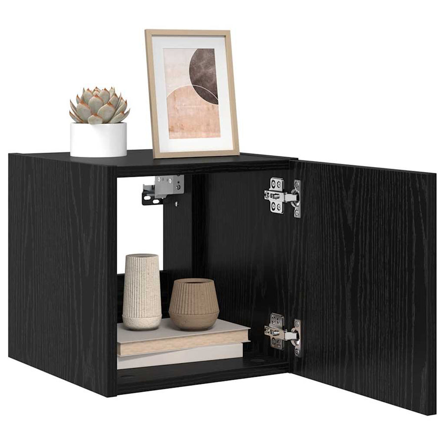 TV Wandkast Zwart Eiken 30,5 x 35 x 30 cm Bewerkt hout