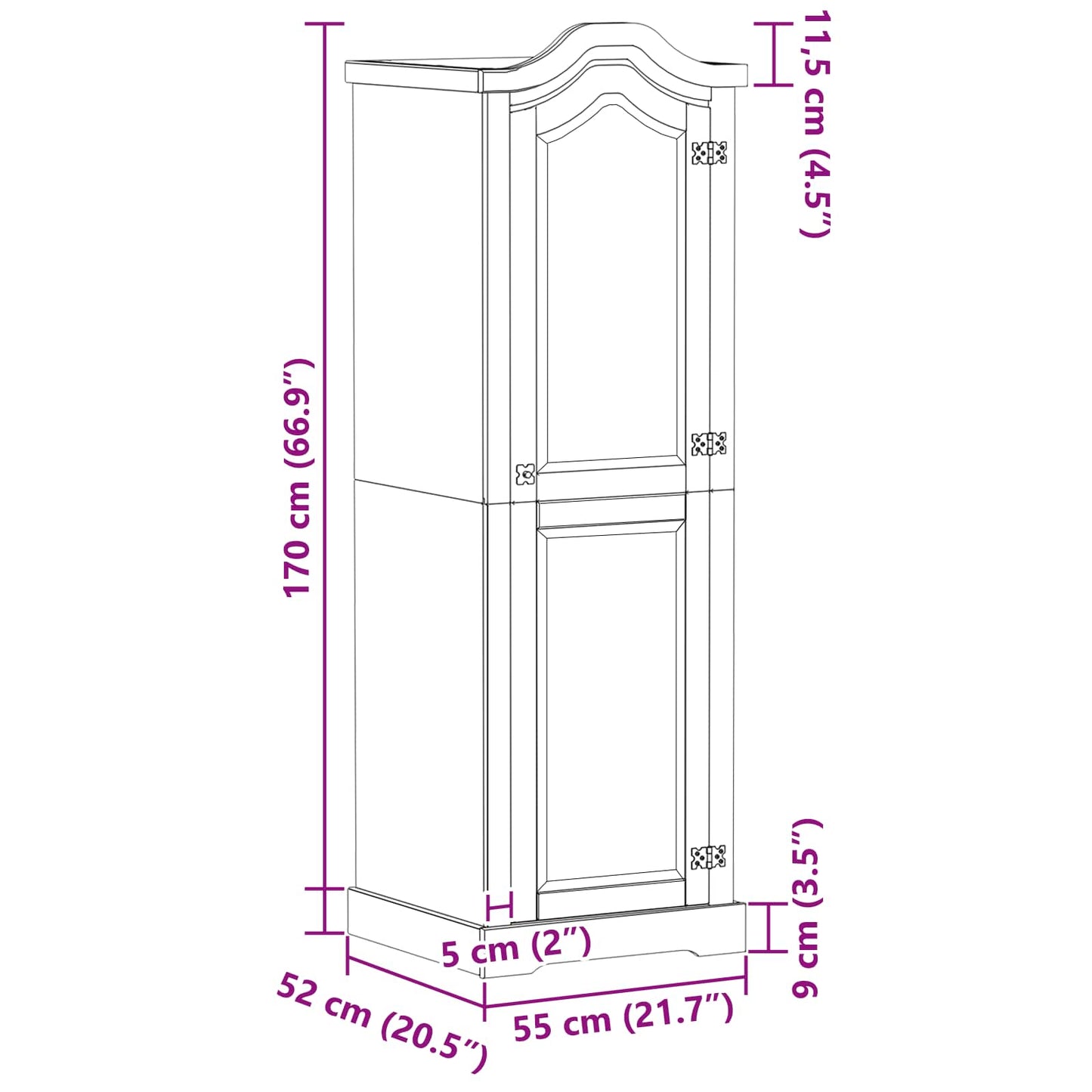 Kasten met plank Wit 55 x 52 x 170 cm Massief grenenhout