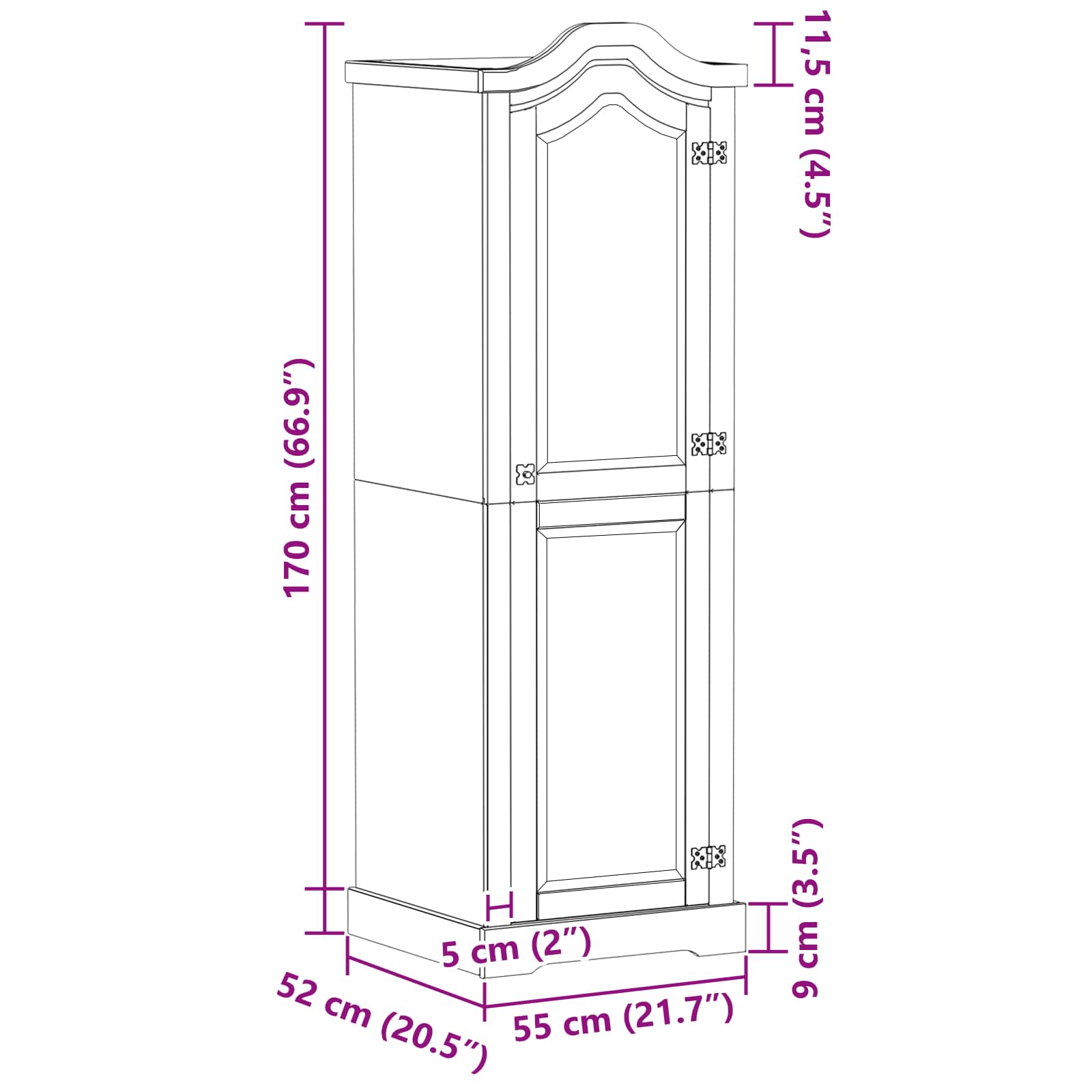 Kasten met plank Wit 55 x 52 x 170 cm Massief grenenhout