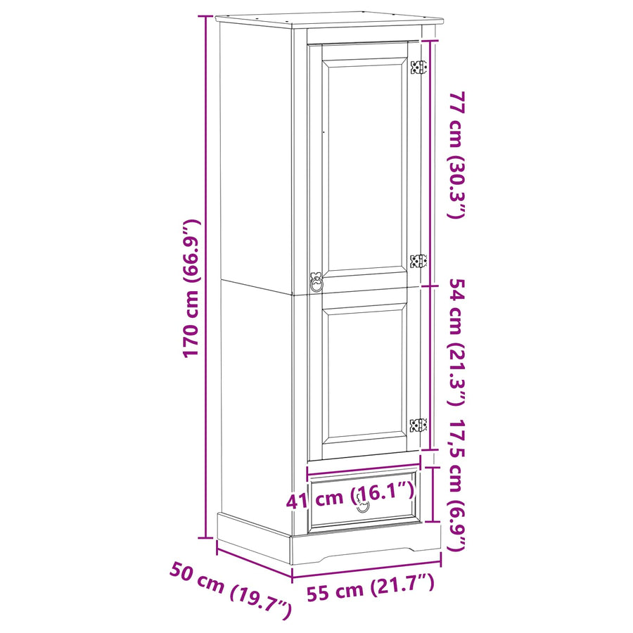 Kasten met lade Wit 55 x 50 x 170 cm Massief grenenhout