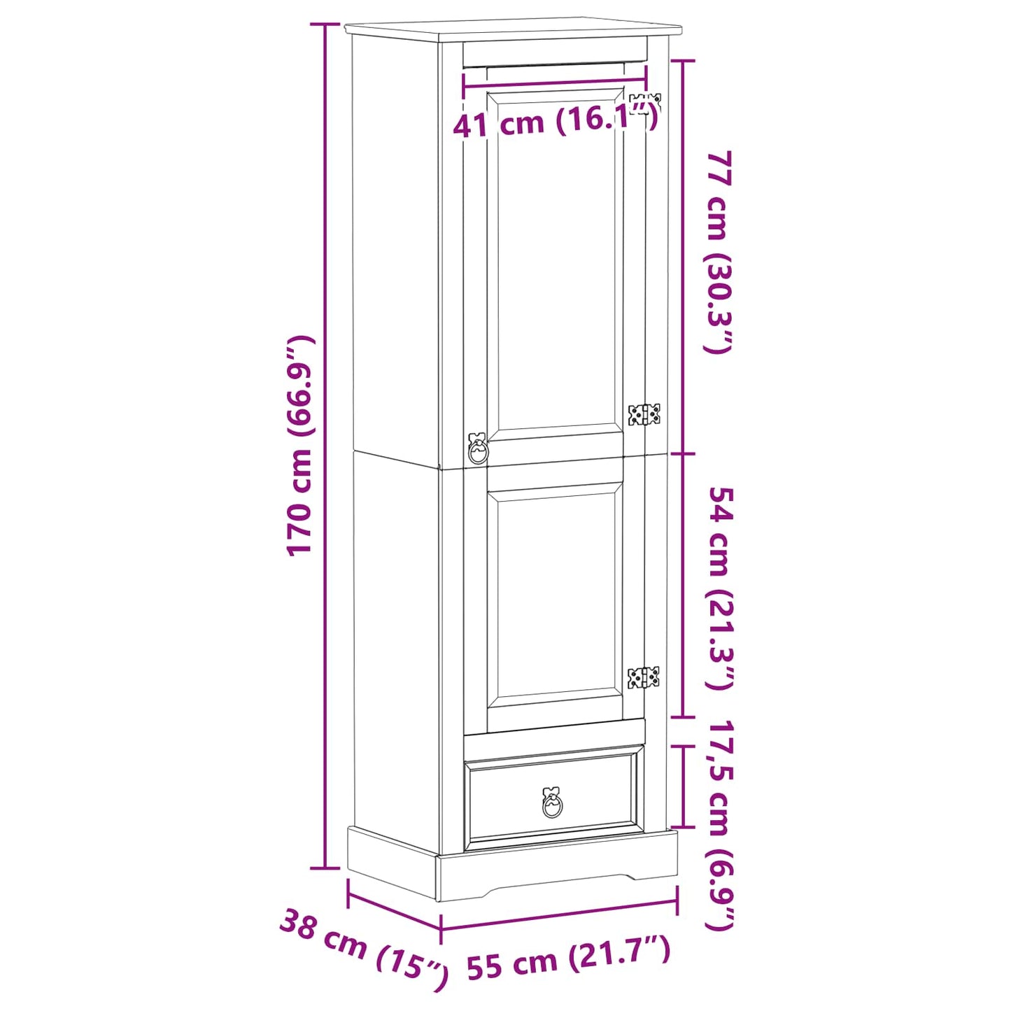 Kasten met lade Wit 55 x 38 x 170 cm Massief grenenhout