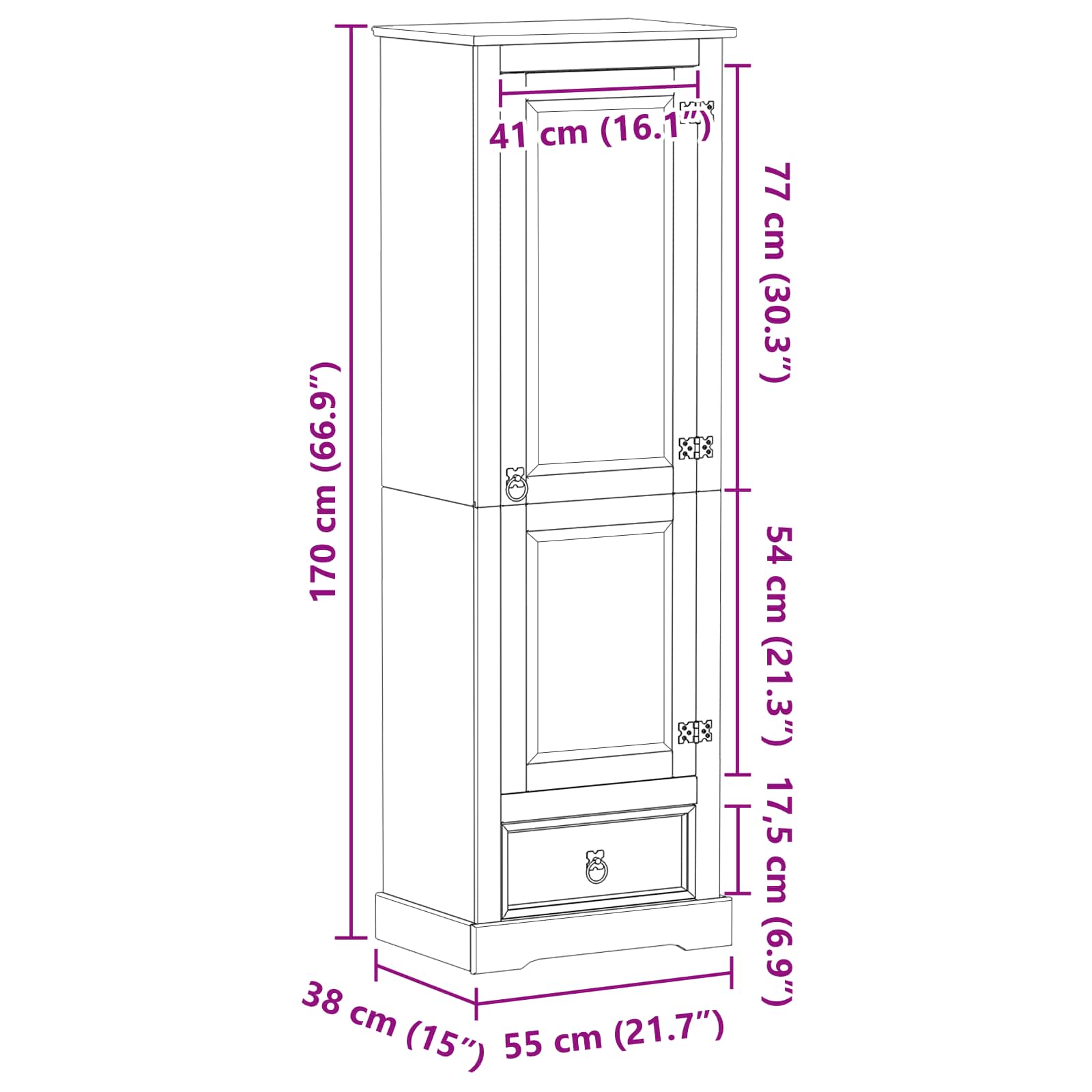 Kasten met lade Wit 55 x 38 x 170 cm Massief grenenhout