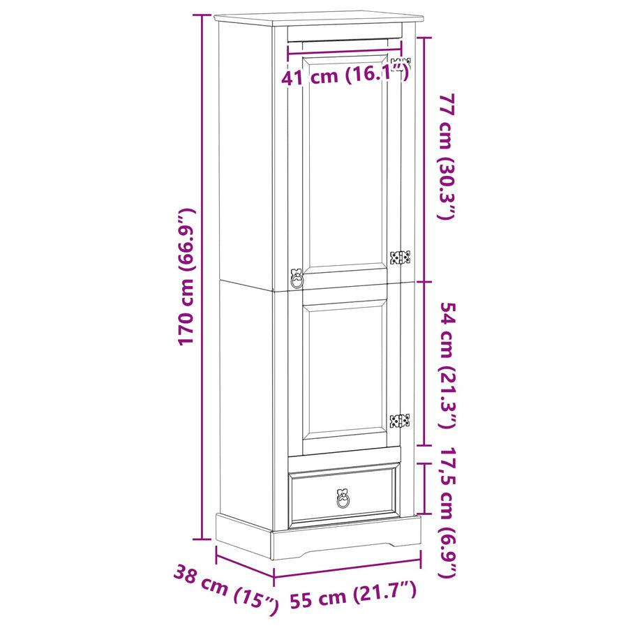 Kasten met lade Wit 55 x 38 x 170 cm Massief grenenhout