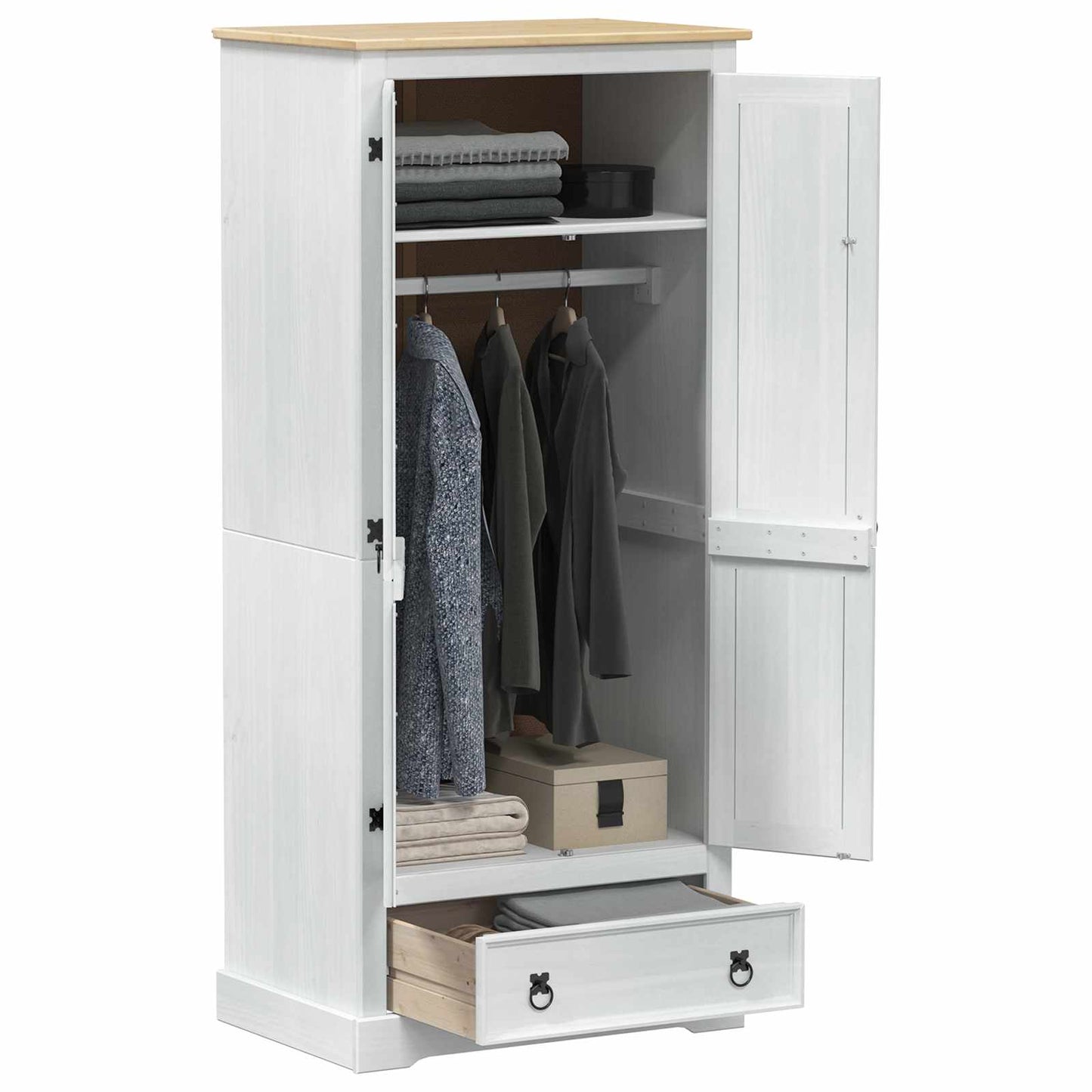 Kasten met lade Wit 76 x 50 x 170 cm Massief grenenhout