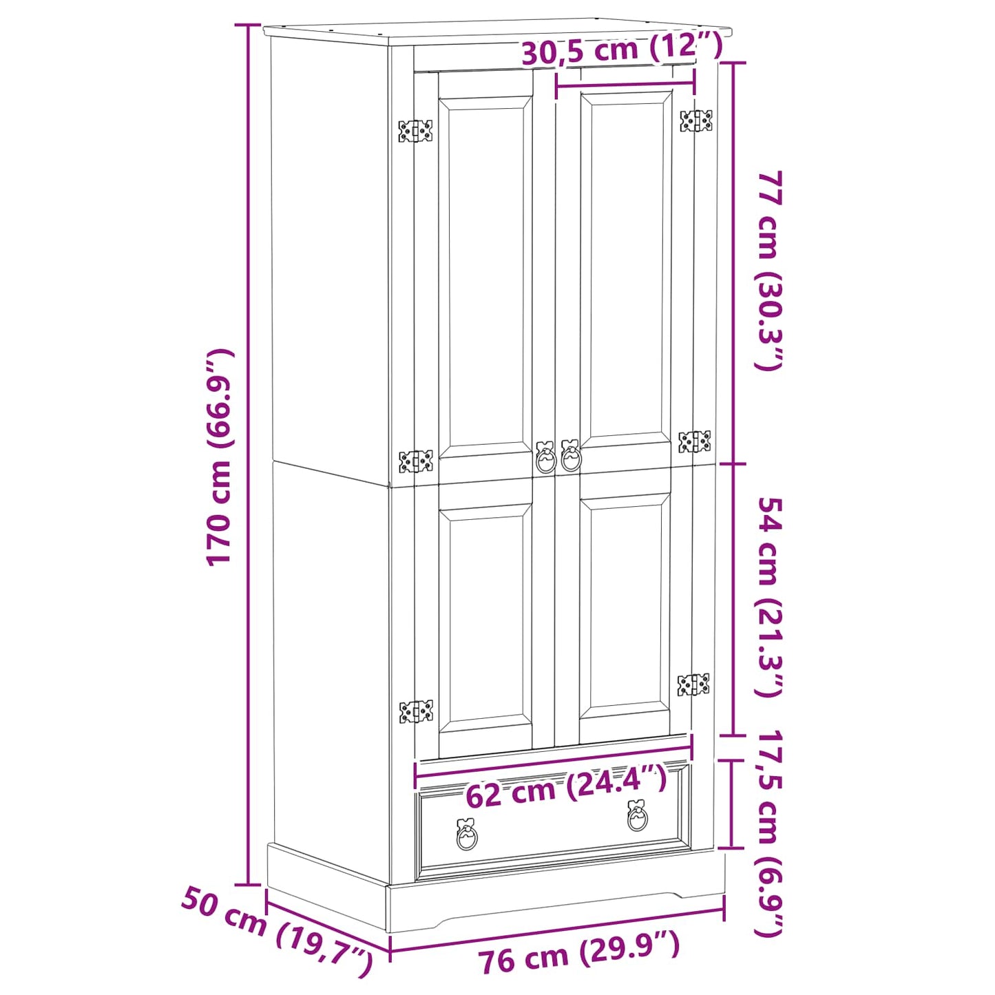 Kasten met lade Wit 76 x 50 x 170 cm Massief grenenhout