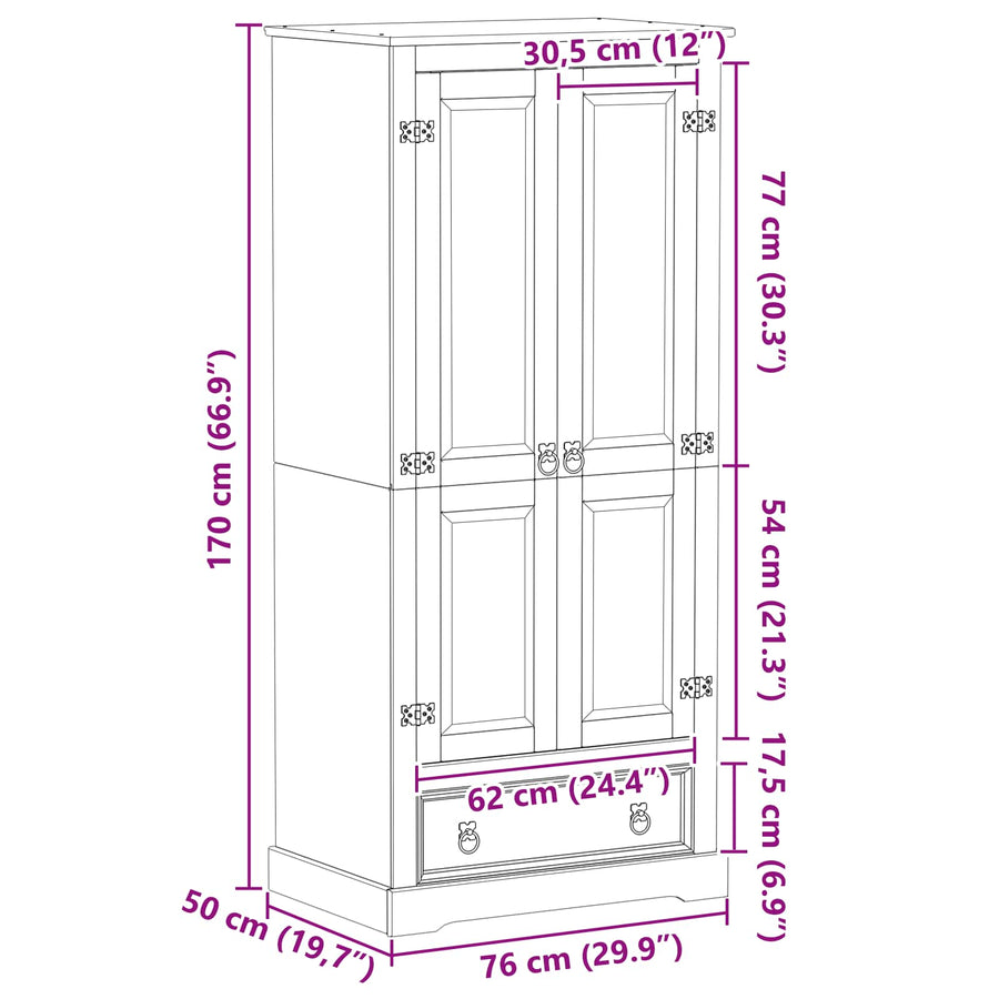 Kasten met lade Wit 76 x 50 x 170 cm Massief grenenhout